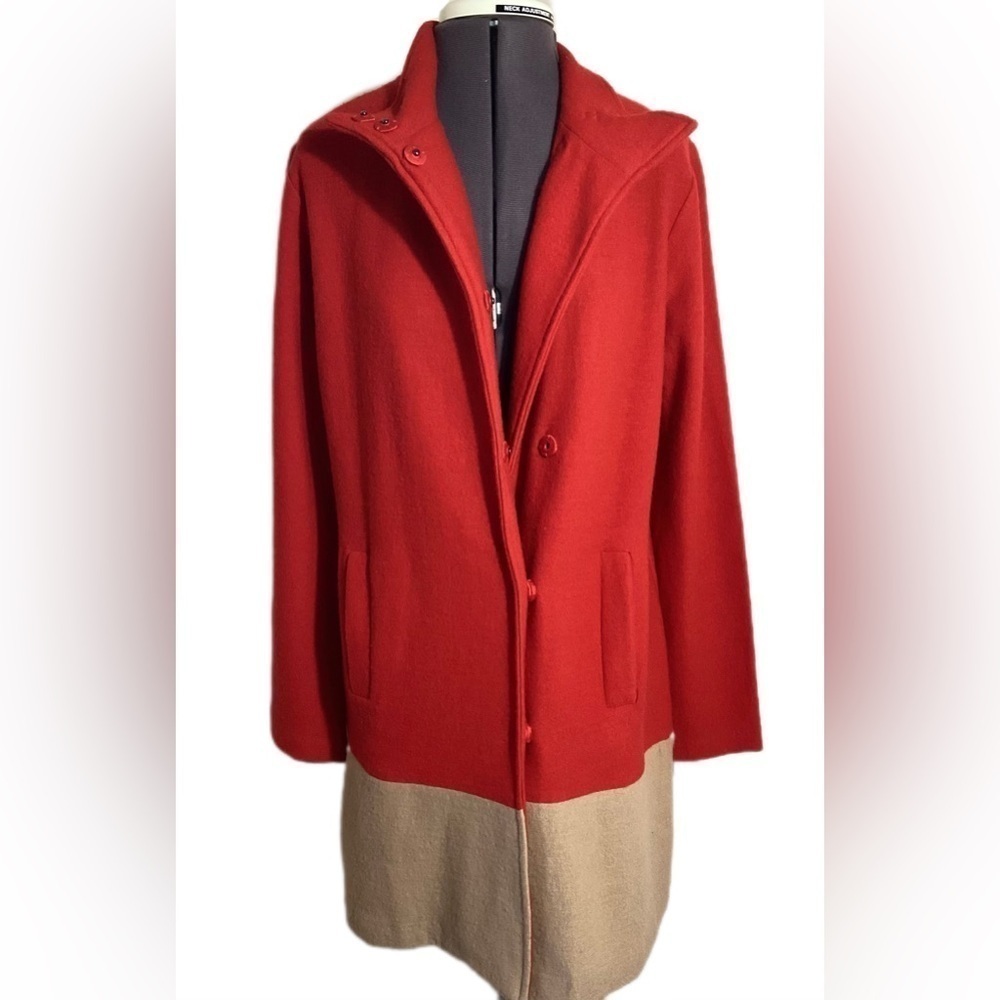 Classic 100% Wool Colorblock Coatigan Jacket Sz S Chic Minimal Sophisticated - Picture 2 of 16